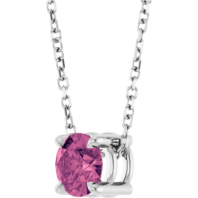 Sterling Silver 5.5 mm Natural Pink Tourmaline 16-18" Necklace