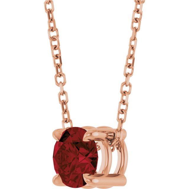 14K Rose 5.5 mm Natural Mozambique Garnet 16-18" Necklace