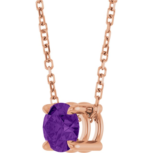 14K Rose 5.5 mm Natural Amethyst 16-18" Necklace