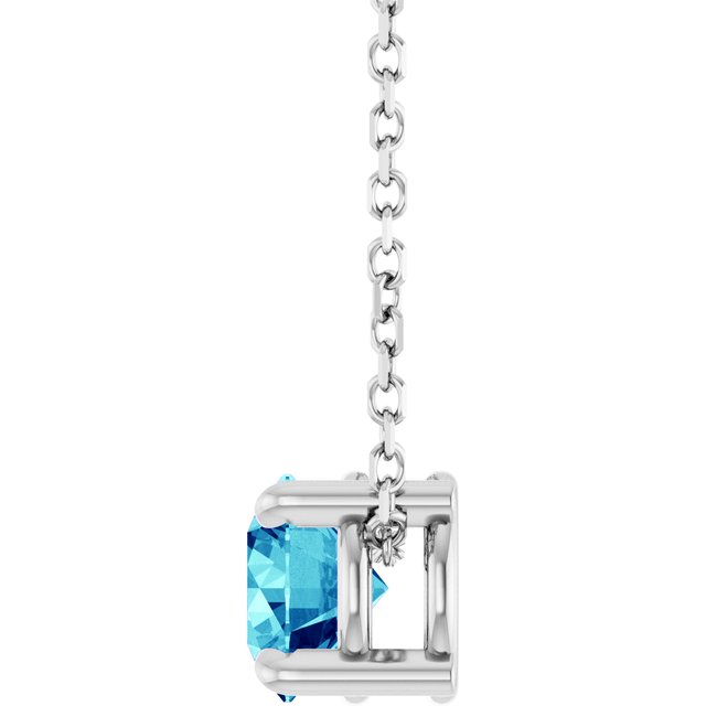 Sterling Silver 5.5 mm Natural Blue Zircon 16-18" Necklace