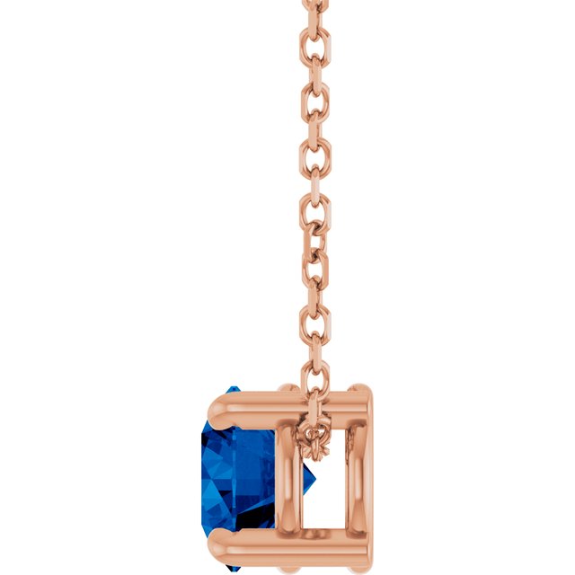 14K Rose 5.5 mm Lab-Grown Blue Sapphire 16-18" Necklace