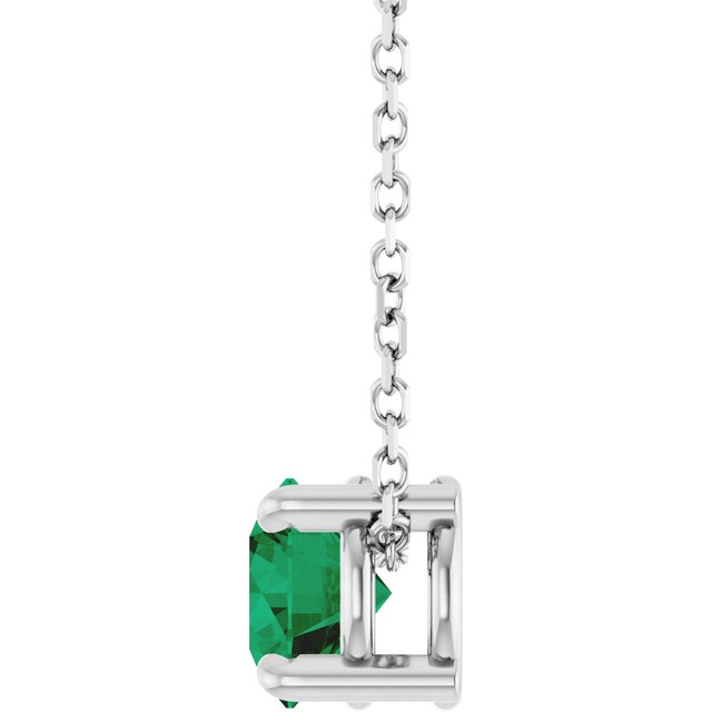 Sterling Silver 5.5 mm Lab-Grown Emerald 16-18" Necklace