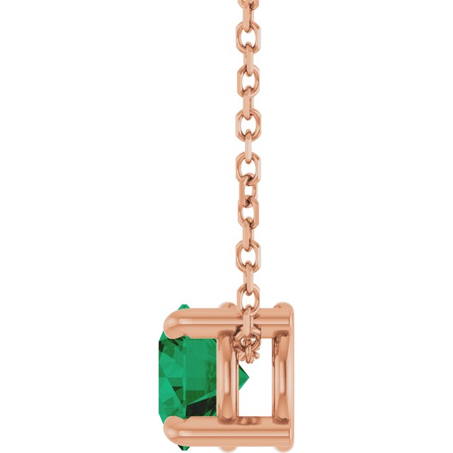 14K Rose 5.5 mm Natural Emerald 16-18" Necklace