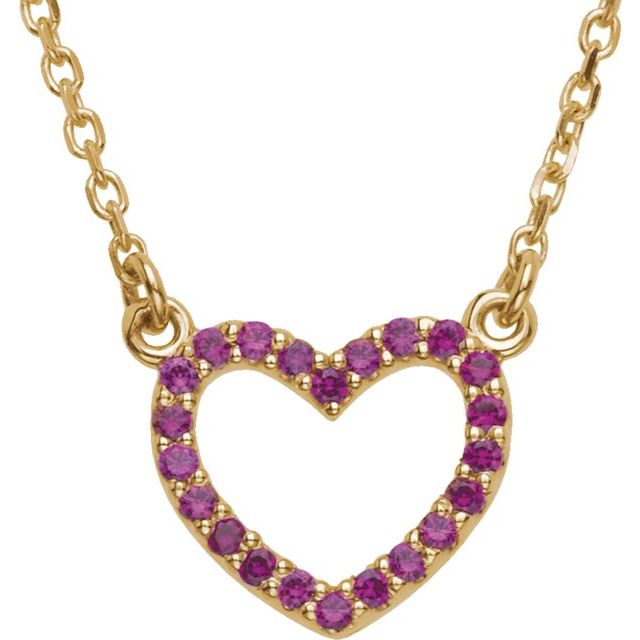 14K Yellow Natural Ruby Heart 18" Necklace