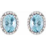 Sterling Silver 6x4 mm Natural Aquamarine & .06 CTW Natural Diamond Halo-Style Earrings