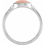 14K White Natural Pink Coral & .03 CTW Natural Diamond Ring