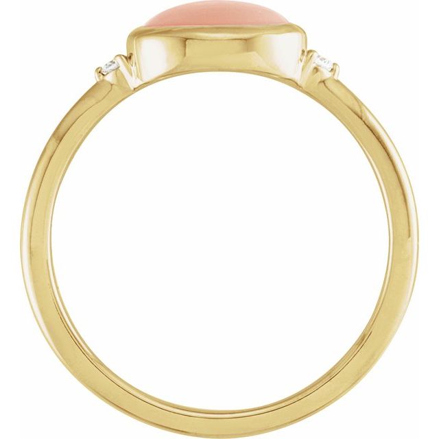 14K Yellow Natural Pink Coral & .03 CTW Natural Diamond Ring