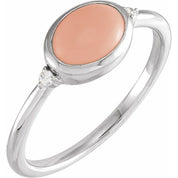 14K White Natural Pink Coral & .03 CTW Natural Diamond Ring