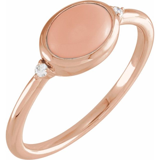 14K Rose Natural Pink Coral & .03 CTW Natural Diamond Ring