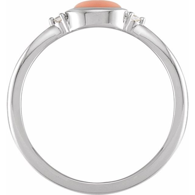 14K White Natural Pink Coral & .03 CTW Natural Diamond Ring