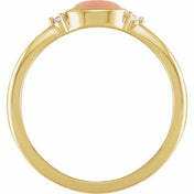 14K Yellow Natural Pink Coral & .03 CTW Natural Diamond Ring