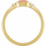 14K Yellow Natural Pink Coral & .03 CTW Natural Diamond Ring