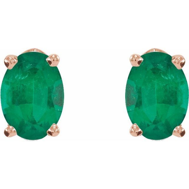 14K Rose Lab-Grown Emerald Earrings