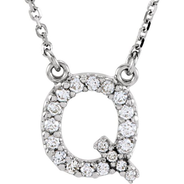 14K White Gold Initial Q Necklace with Natural Diamonds by Brand - Part Number 67311:116:P