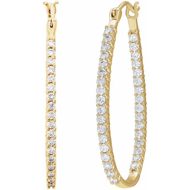 14K Yellow 1 CTW Natural Diamond Inside-Outside Hoop Earrings