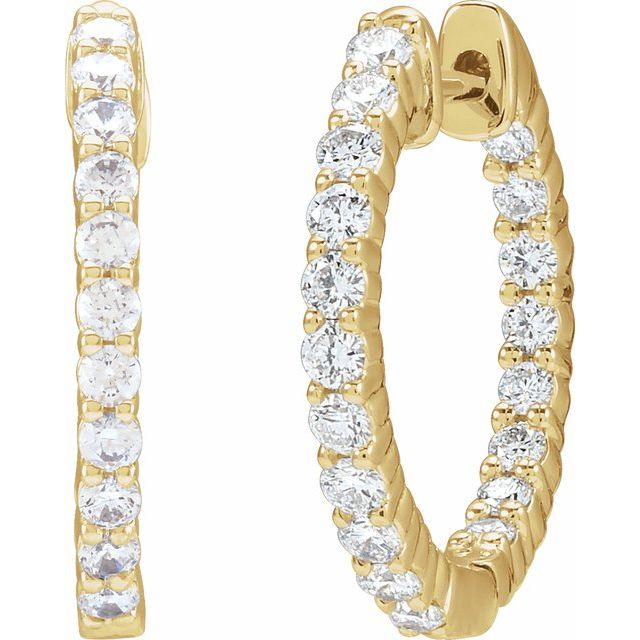 14K Yellow 3/4 CTW Lab-Grown Diamond Inside-Outside Hinged 17.2 mm Hoop Earrings