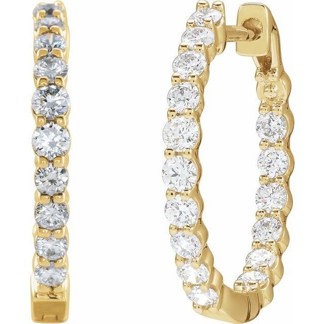 14K Yellow 1 CTW Lab-Grown Diamond Inside-Outside Hinged 19.3 mm Hoop Earrings