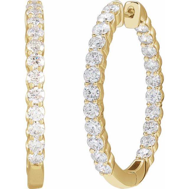 14K Yellow 3 CTW Lab-Grown Diamond Inside-Outside Hinged 30 mm Hoop Earrings