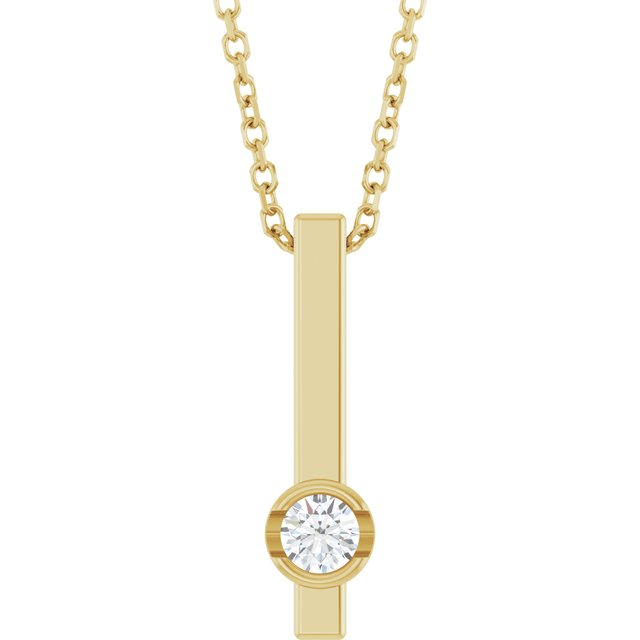 14K Yellow Gold 1/10 Ct Natural Diamond Bar Necklace - Elegant 16-18" Design