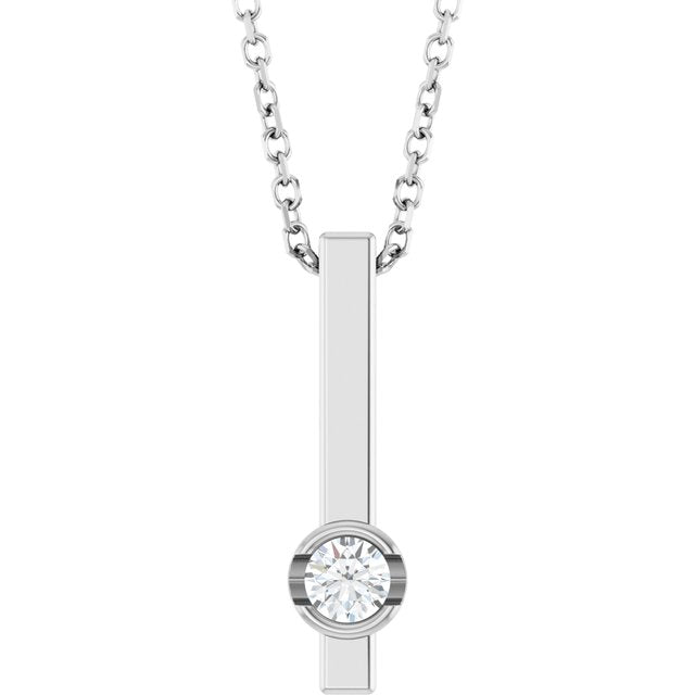 Sterling Silver 1/10 Ct Natural Diamond Bar Necklace - 16-18" Adjustable Length