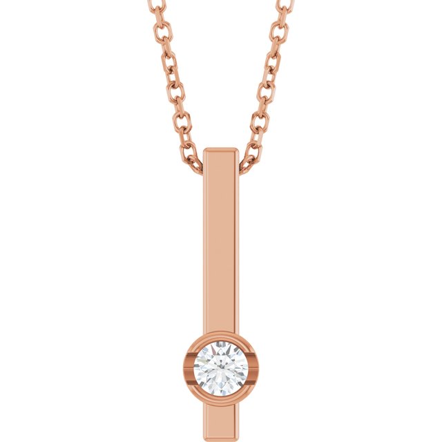 14K Rose Gold Natural Diamond Bar Necklace - 16-18" - 1/10 Ct - Brand Name