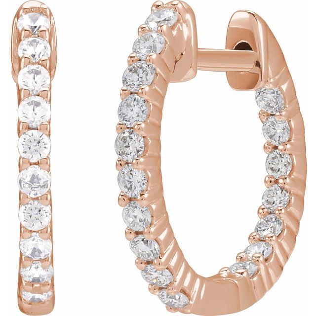 14K Rose 1/2 CTW Lab-Grown Diamond Inside-Outside Hinged 14.5 mm Hoop Earrings