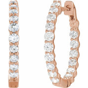 14K Rose 1 CTW Lab-Grown Diamond Inside-Outside Hinged 19.3 mm Hoop Earrings