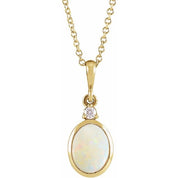 14K Yellow 10x8 mm Natural White Opal & .03 CT Natural Diamond 16-18" Necklace