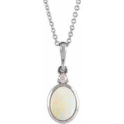 Sterling Silver 9x7 mm Natural White Opal & .03 CT Natural Diamond 16-18" Necklace