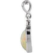 Platinum 12x10 mm Natural White Opal & .03 CT Natural Diamond Cabochon Pendant