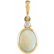 14K Yellow 10x8 mm Natural White Opal & .03 CT Natural Diamond Cabochon Pendant