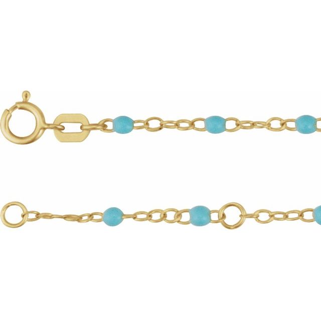 14K Yellow 2 mm Adjustable Turquoise Enamel Bead 19-20" Chain