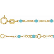 14K Yellow 2 mm Adjustable Turquoise Enamel Bead 6-7" Chain