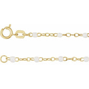 14K Yellow 2 mm Adjustable White Enamel Bead 19-20" Chain