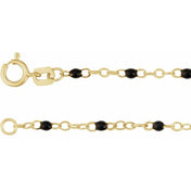 14K Yellow 2 mm Adjustable Black Enamel Bead 17-18" Chain