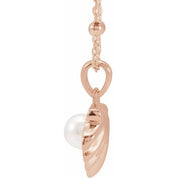 14K Rose Cultured White Freshwater Pearl Shell 18" Necklace