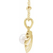 14K Yellow Cultured White Freshwater Pearl Shell 18" Necklace