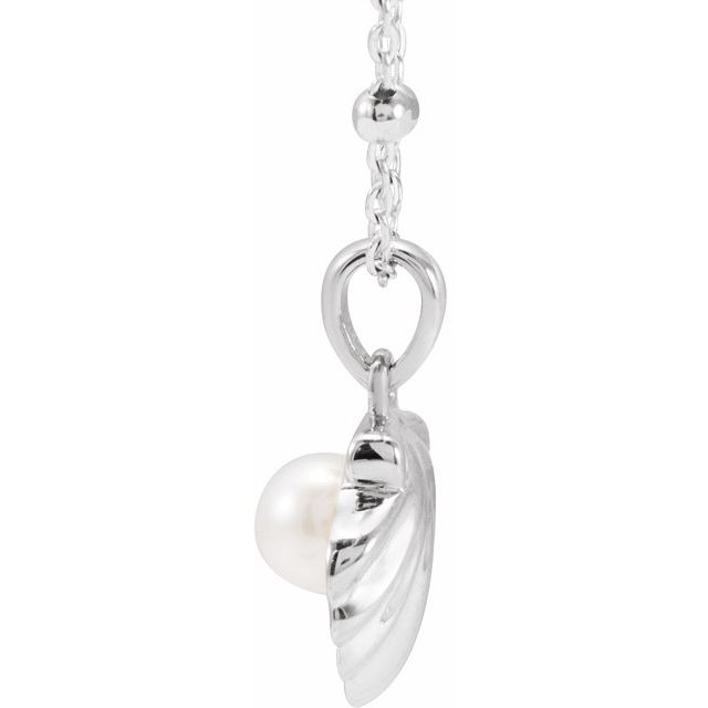 14K White Cultured White Freshwater Pearl Shell 18" Necklace