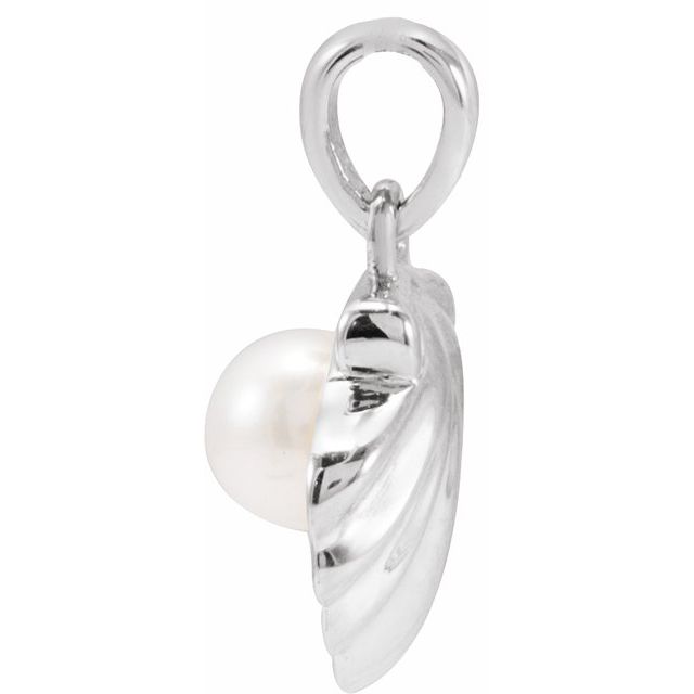 14K White Cultured White Freshwater Pearl Shell Pendant
