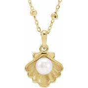 14K Yellow Cultured White Freshwater Pearl Shell 18" Necklace