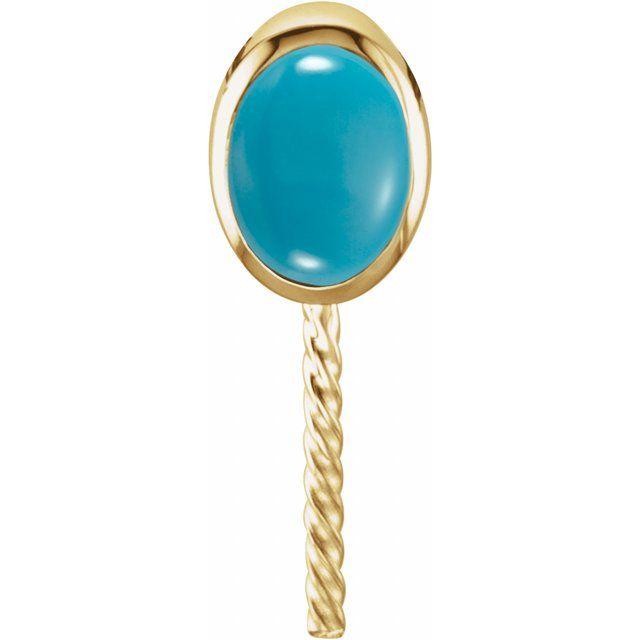 14K Yellow 7x5 mm Natural Turquoise Semi-Set Pendant for 10-15 mm Pearl