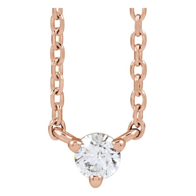 14K Rose 1/10 CT Natural Diamond 3-Prong 18" Necklace