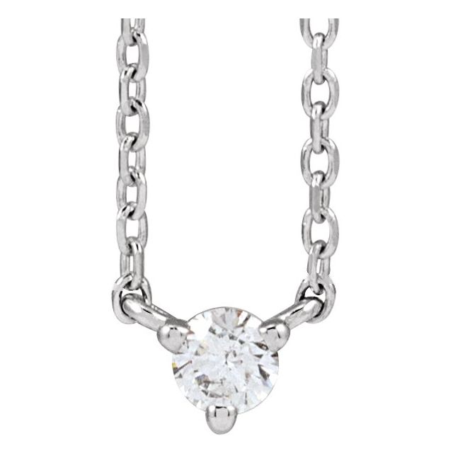 14K White 1/10 CT Natural Diamond 3-Prong 18" Necklace