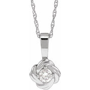 14K White 1/5 CT Natural Diamond Knot 18" Necklace