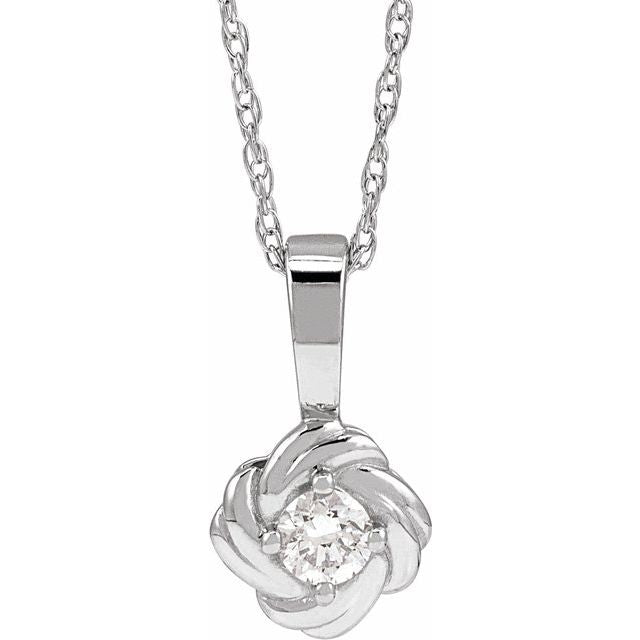 14K White 1/5 CT Natural Diamond Knot 18" Necklace
