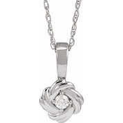 14K White 1/10 CT Natural Diamond Knot 18" Necklace