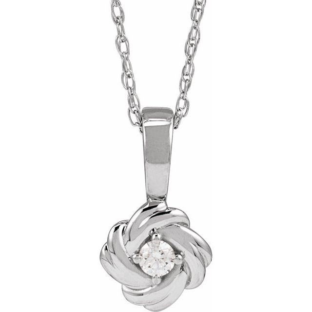 14K White 1/10 CT Natural Diamond Knot 18" Necklace