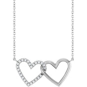 14K Natural Diamond Petite Double Interlocking Heart Necklace 1/8 CTW 16-18"