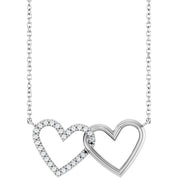 14K Natural Diamond Petite Double Interlocking Heart Necklace 1/8 CTW 16-18"