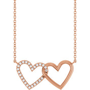 14K Natural Diamond Petite Double Interlocking Heart Necklace 1/8 CTW 16-18"